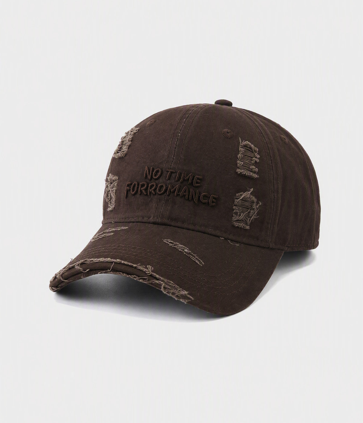 NO TIME FOR ROMANCE. washed cotton cap in COFFEE, side view
