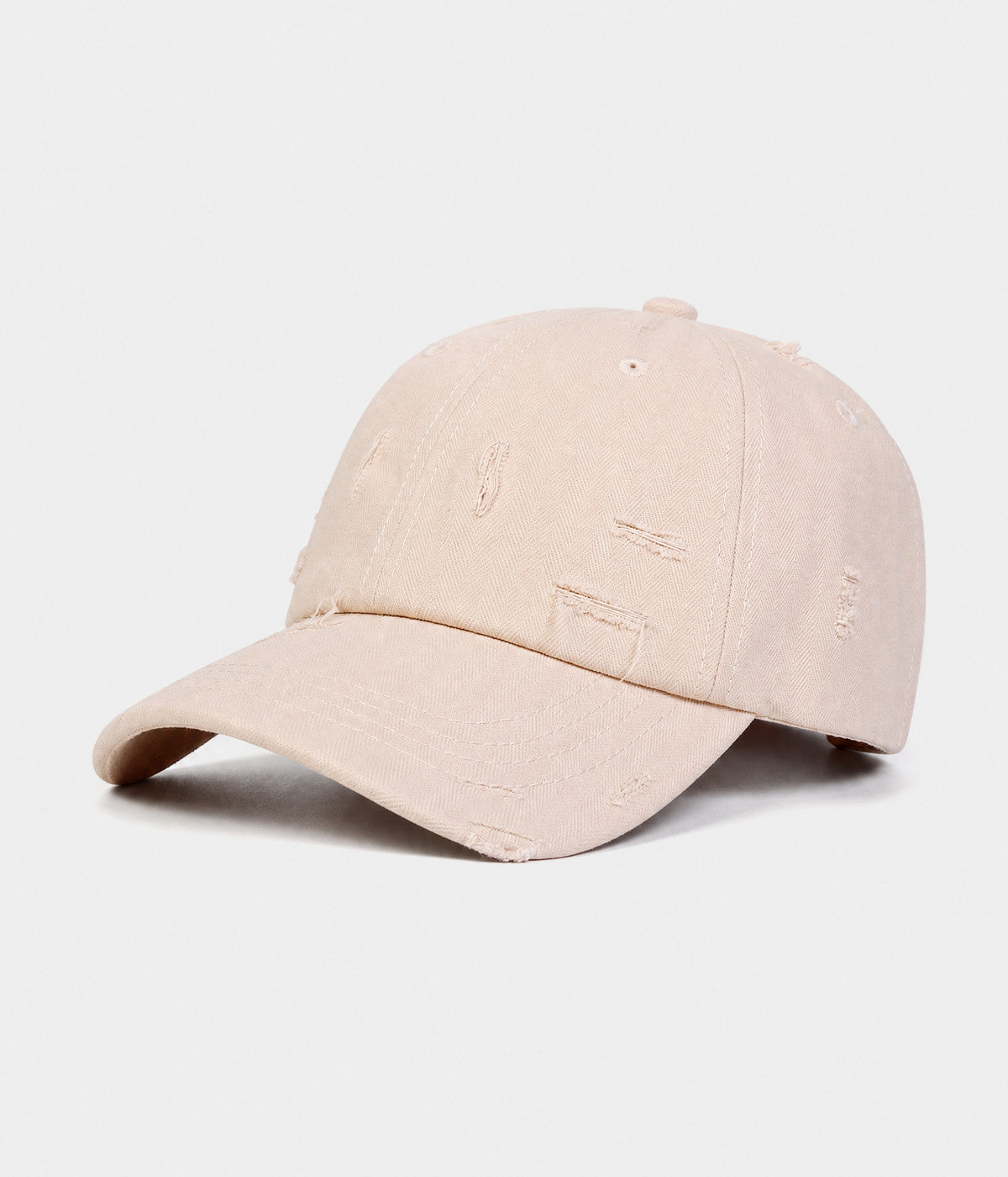 RIPPED COTTON. distressed cotton cap in khaki, side view
