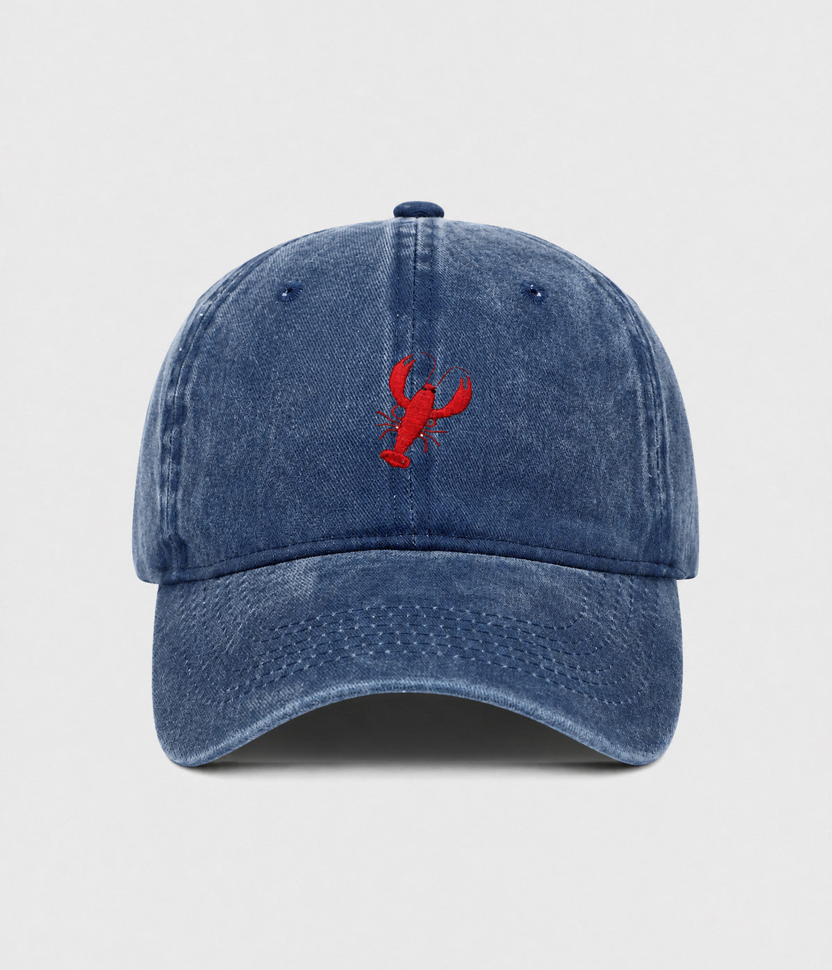 WASHED LOBSTER. washed cotton dad cap in NAVY, front view