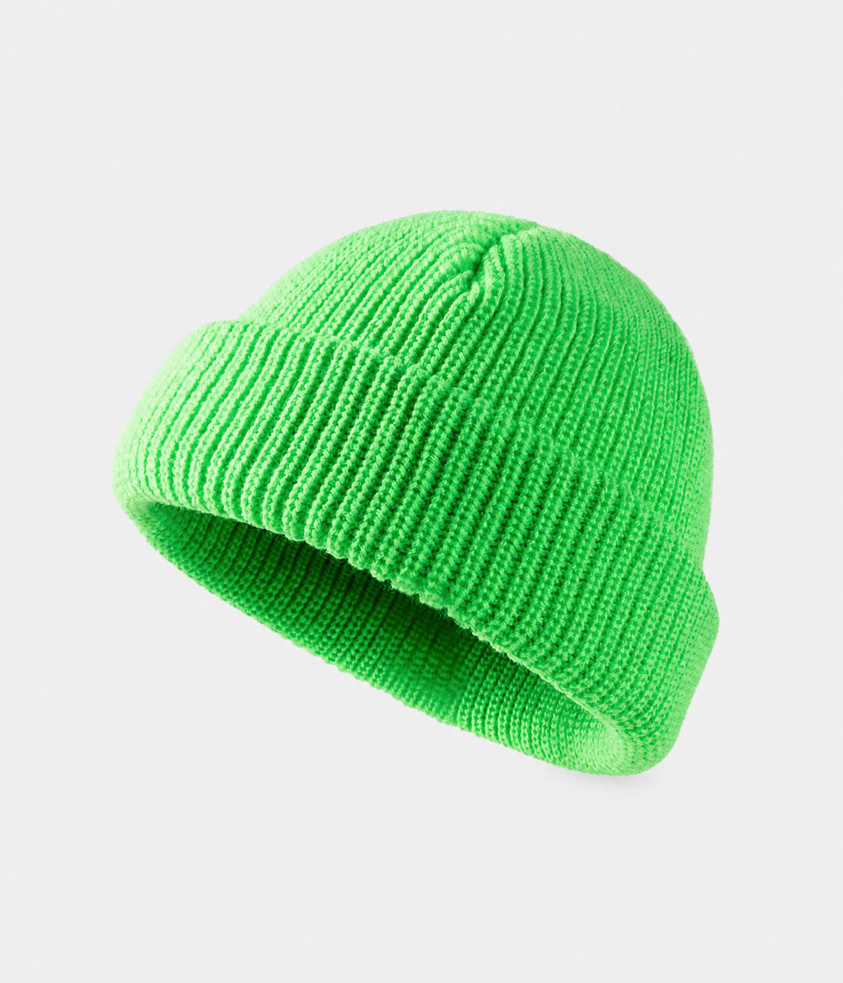 5 PANEL FISHERMAN BEANIE. ribbed knit beanie in BRIGHT GREEN, front view