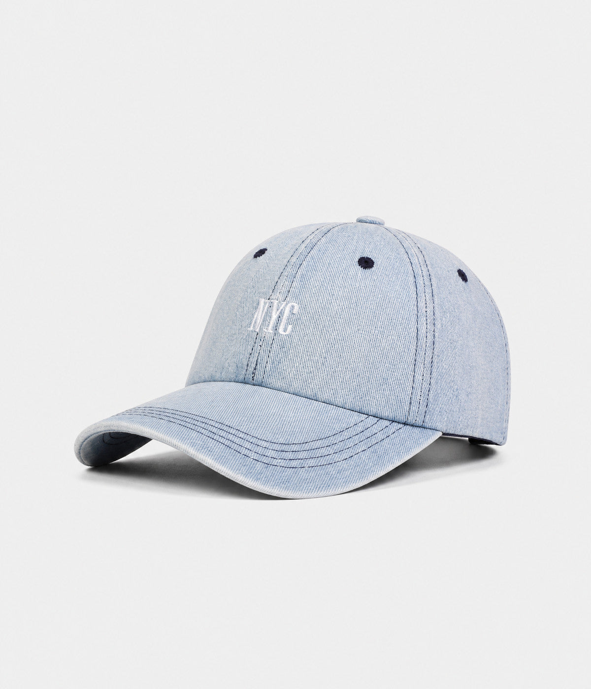 NYC DENIM. washed cotton denim cap in LIGHT BLUE, side view