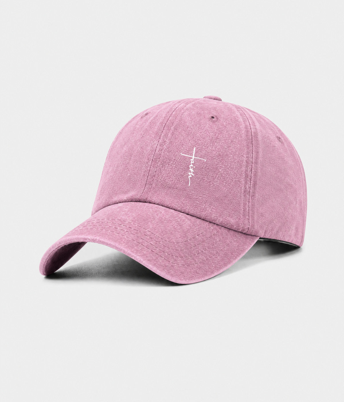 FAITH CROSS. washed cotton cap in PINK, side view
