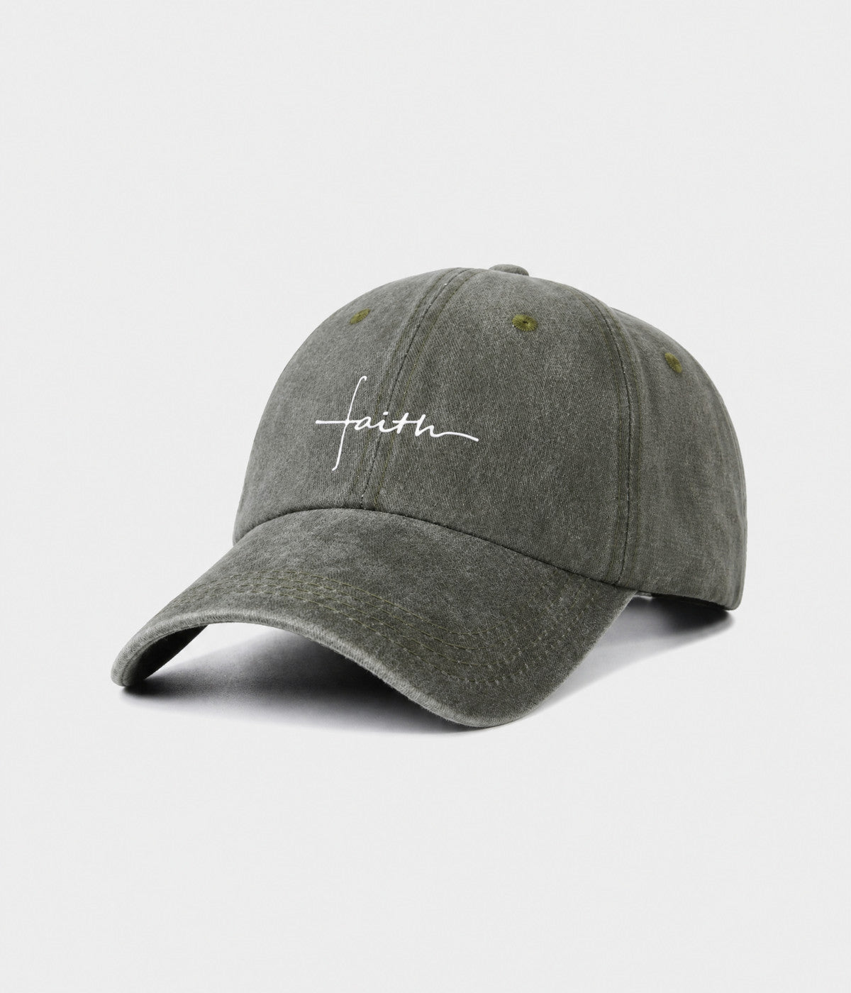 FAITH. washed cotton cap in OLIVE, side view