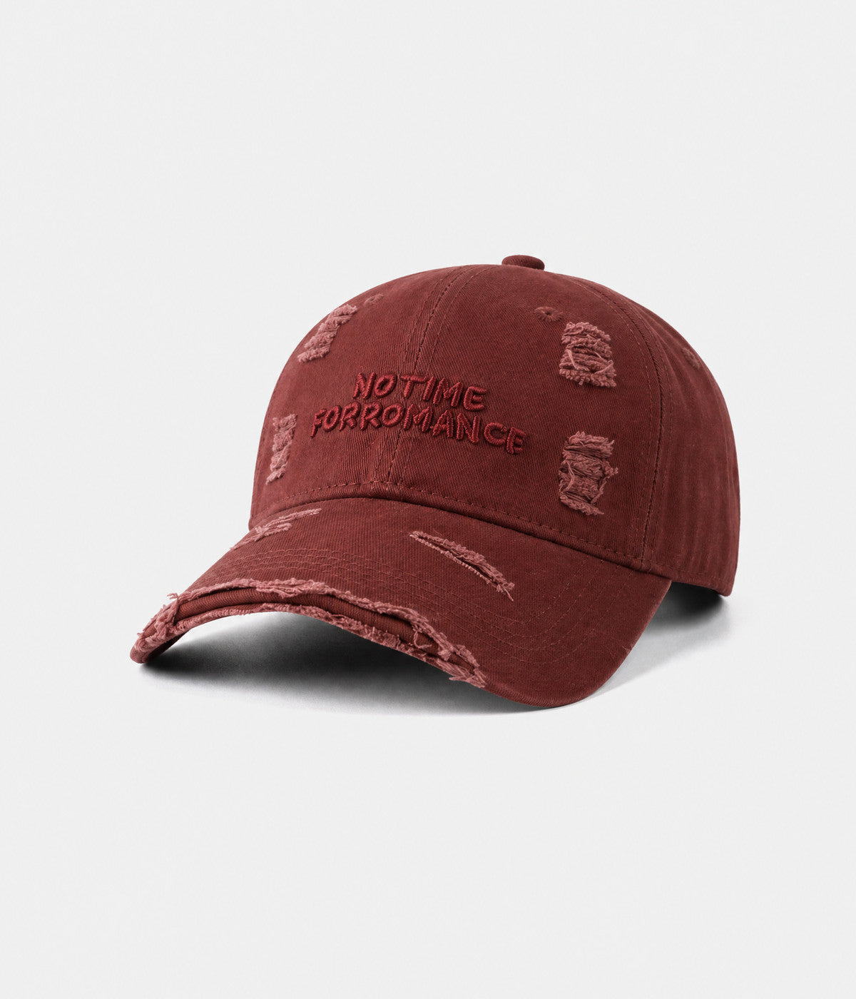 NO TIME FOR ROMANCE. washed cotton cap in DARK RED, side view