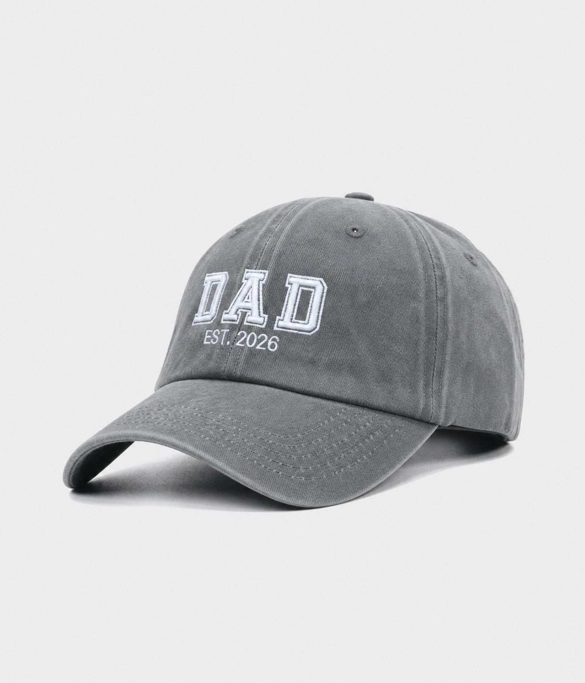 WASHED DAD EST 2026. washed cotton dad cap in GRAY, side view