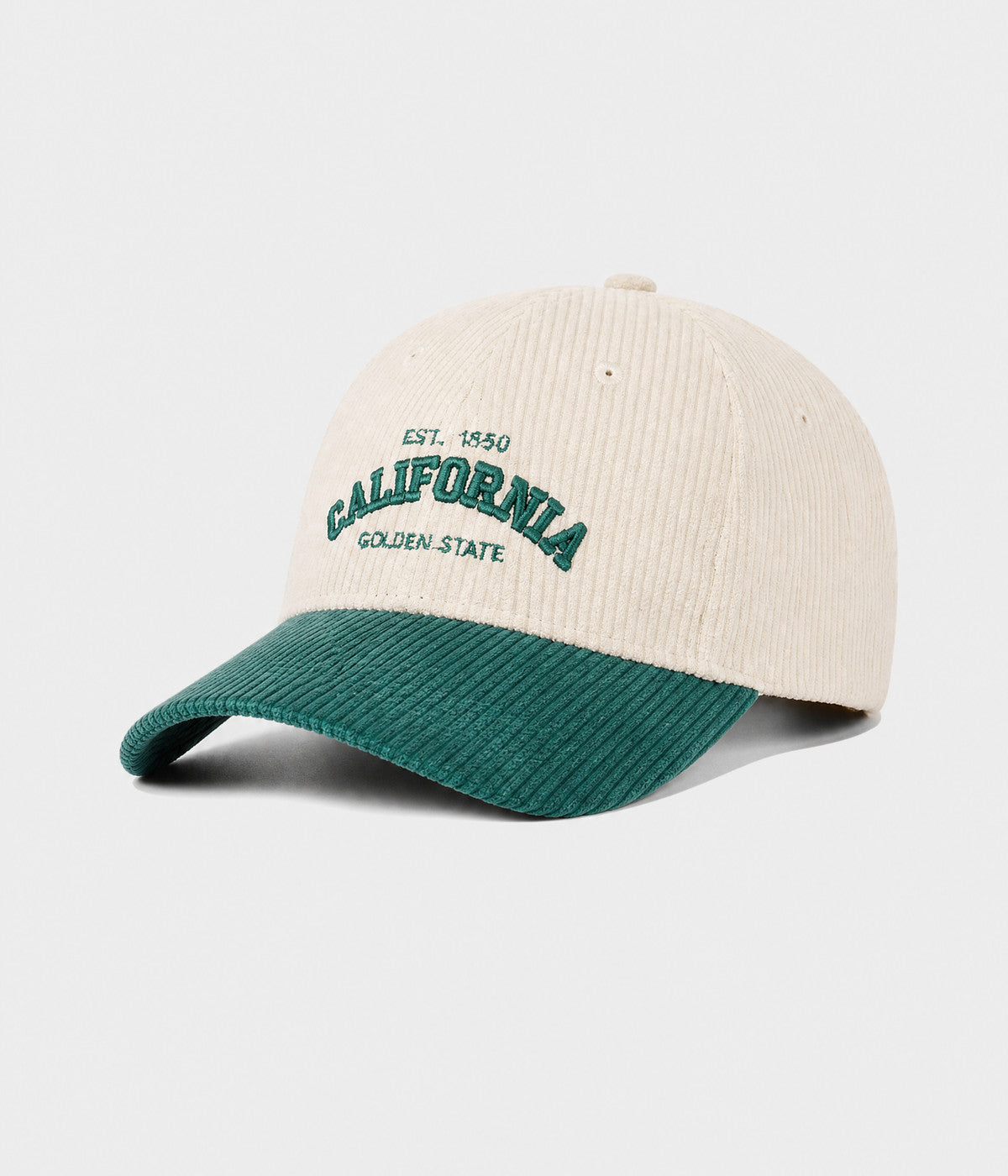 CALIFORNIA CORDUROY. corduroy cap in CREAM/GREEN, side view
