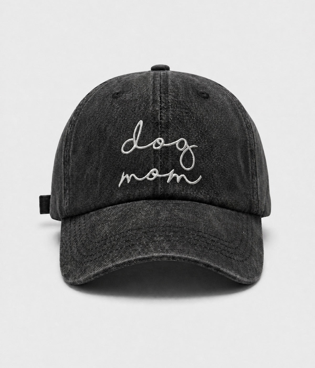 DOG MOM. washed cotton cap in BLACK, front view