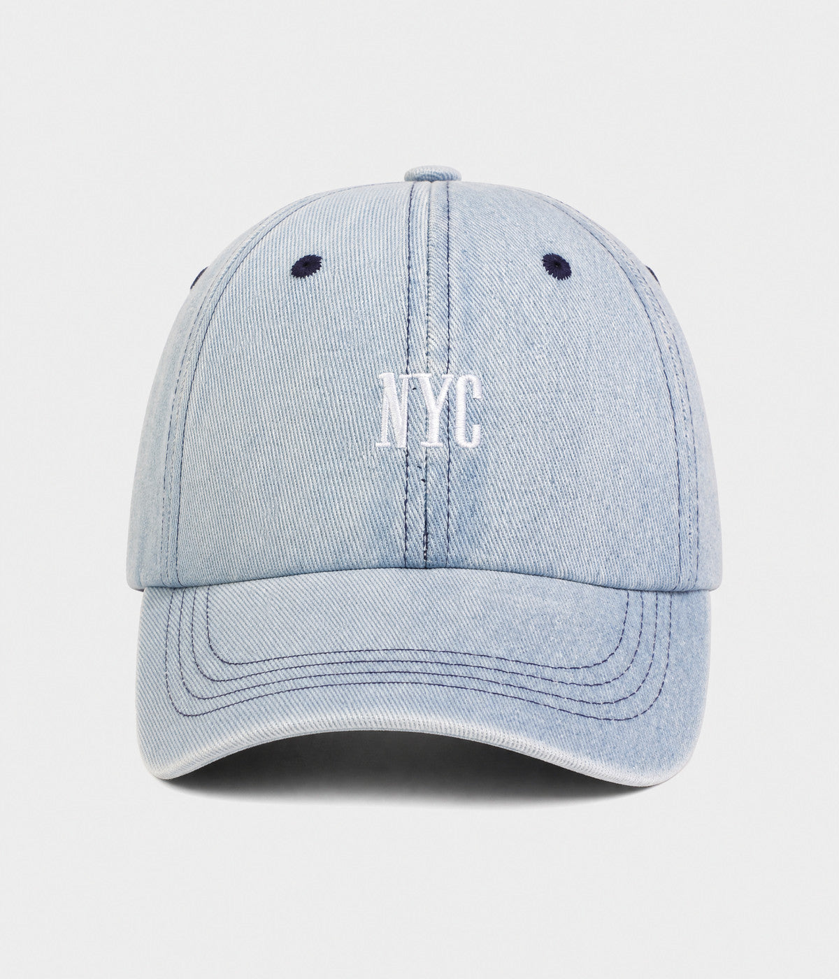 NYC DENIM. washed cotton denim cap in LIGHT BLUE, front view