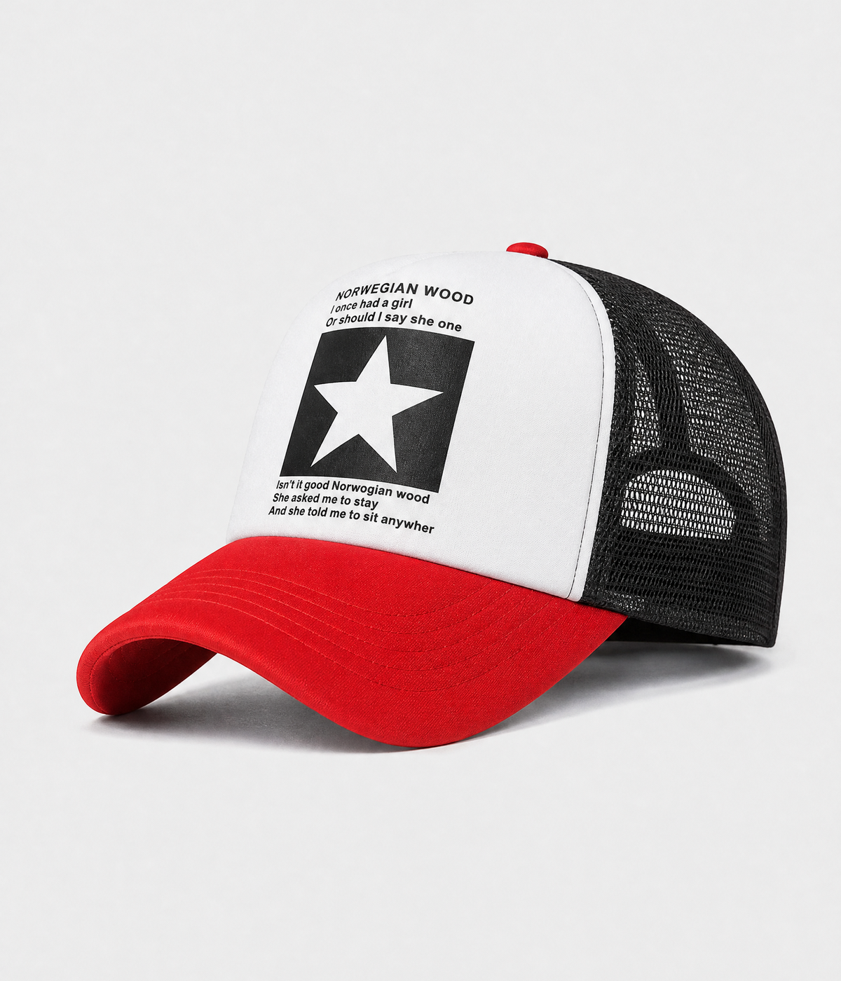 STAR TRUCKER. cotton-polyester trucker cap in red, side view