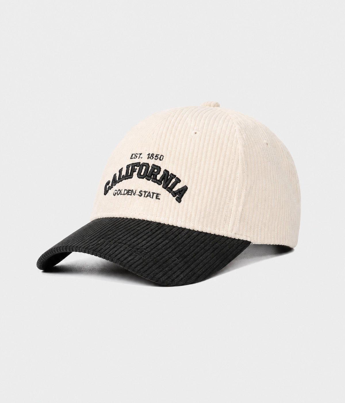 CALIFORNIA CORDUROY. corduroy cap in CREAM/BLACK, side view