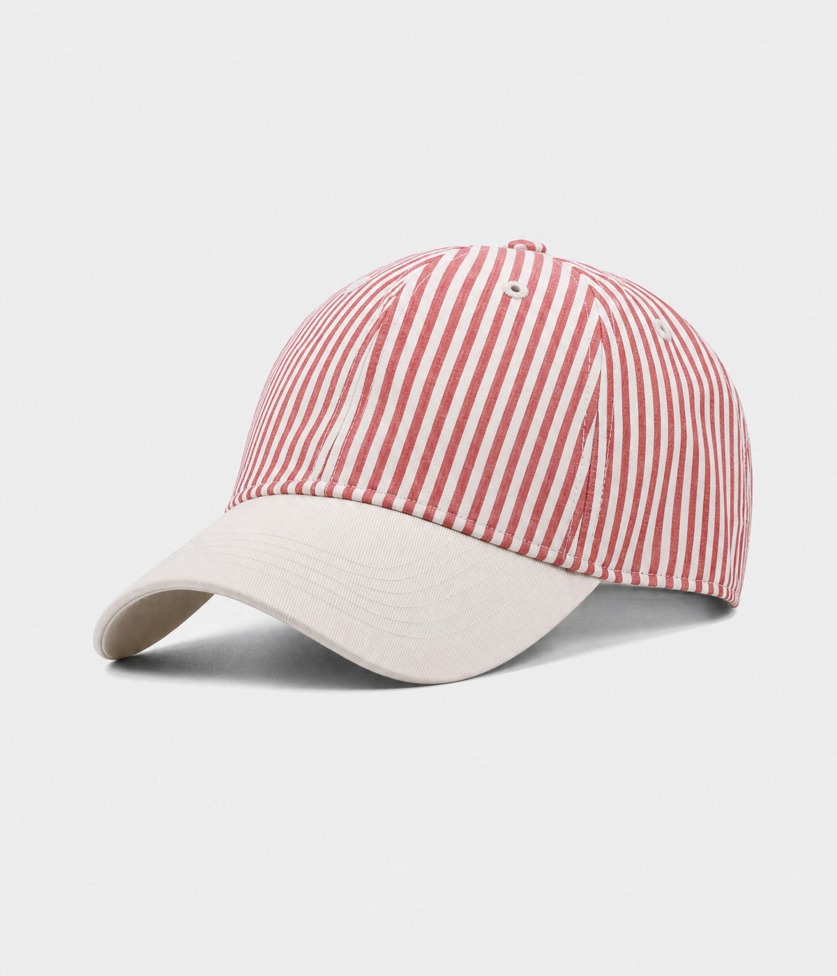 CANDY STRIPE. striped unstructured cap in RED, side view