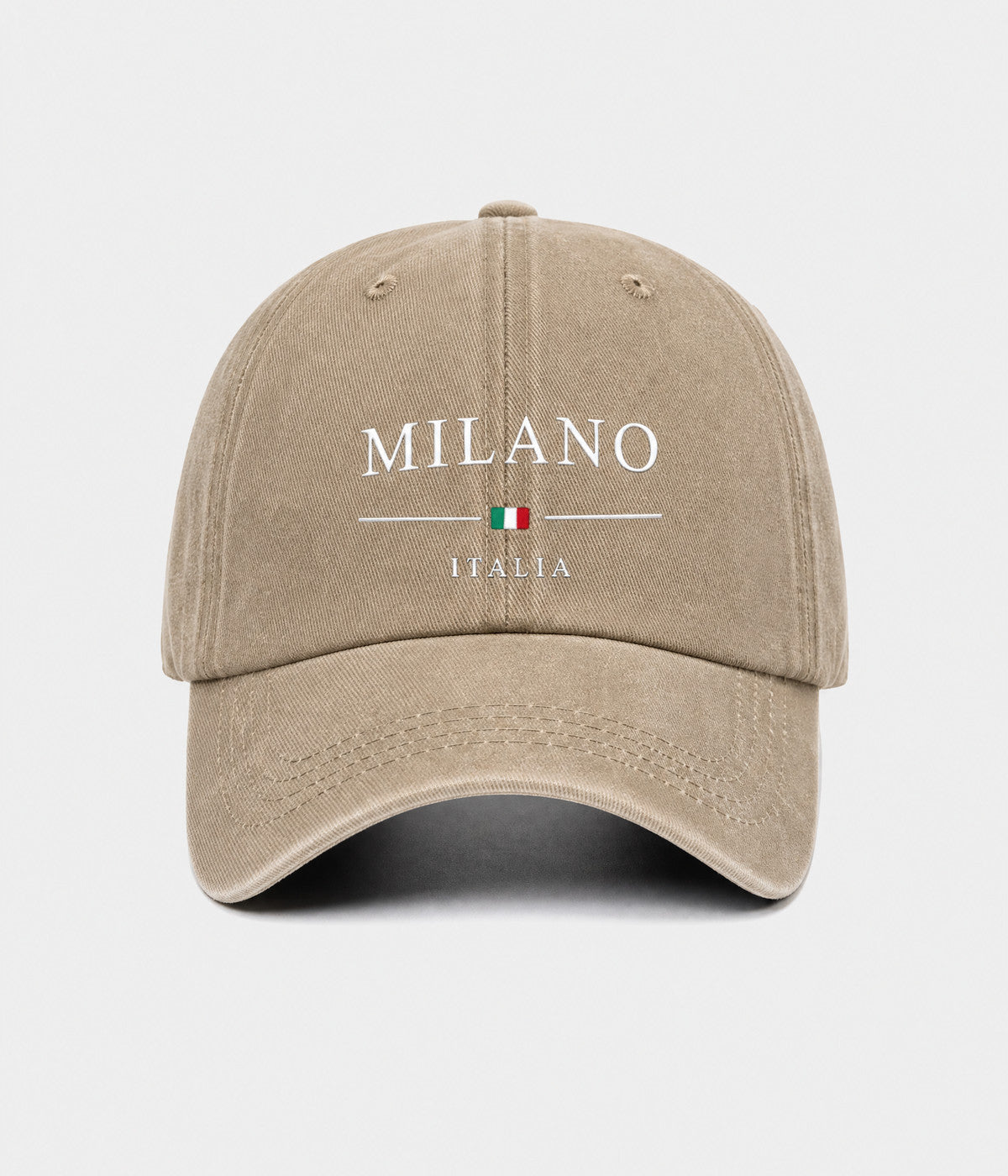 MILANO. washed cotton dad cap in KHAKI, front view
