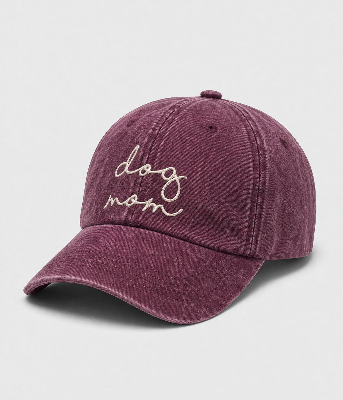 DOG MOM. washed cotton cap in RED, side view