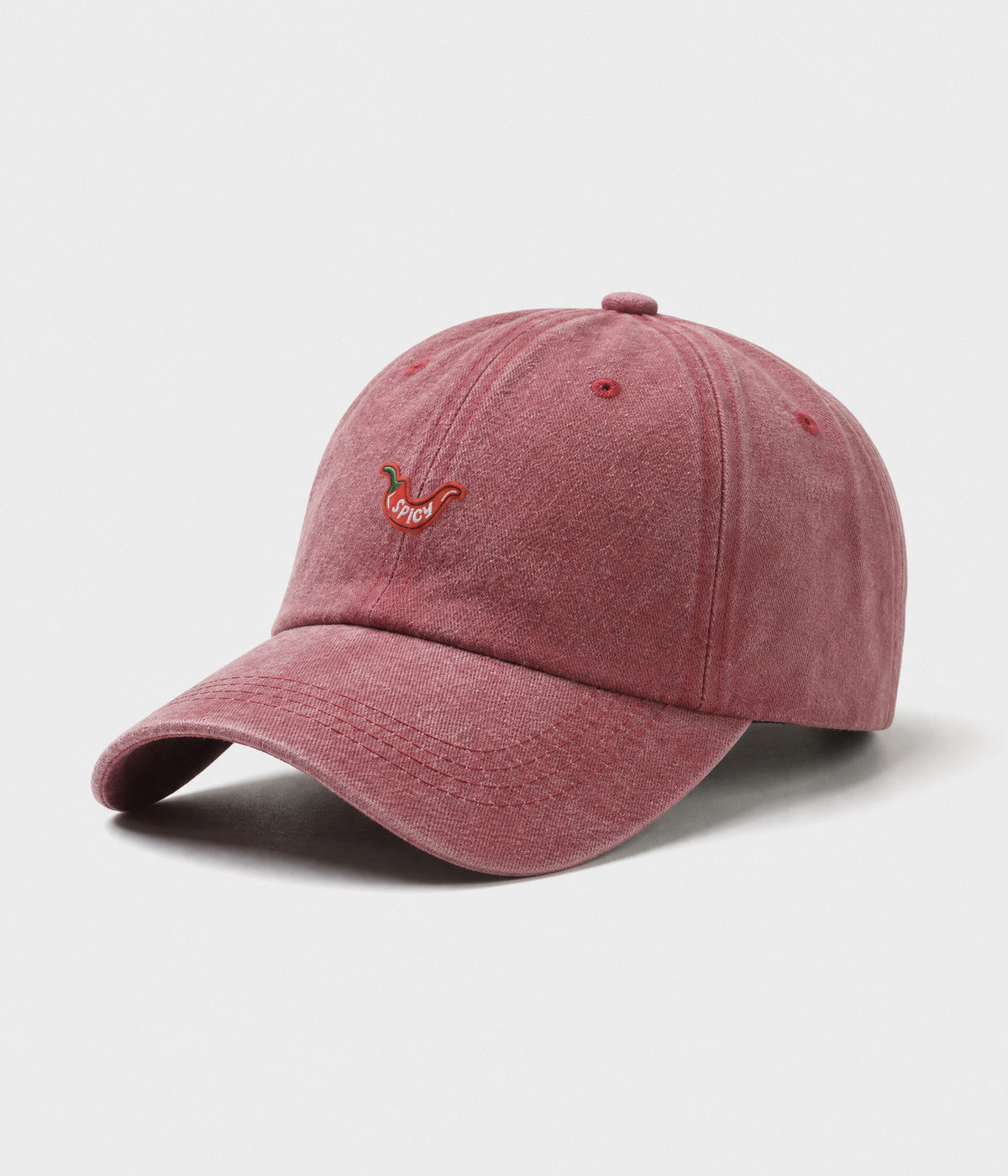 SPICY. washed cotton dad cap in RED, side view