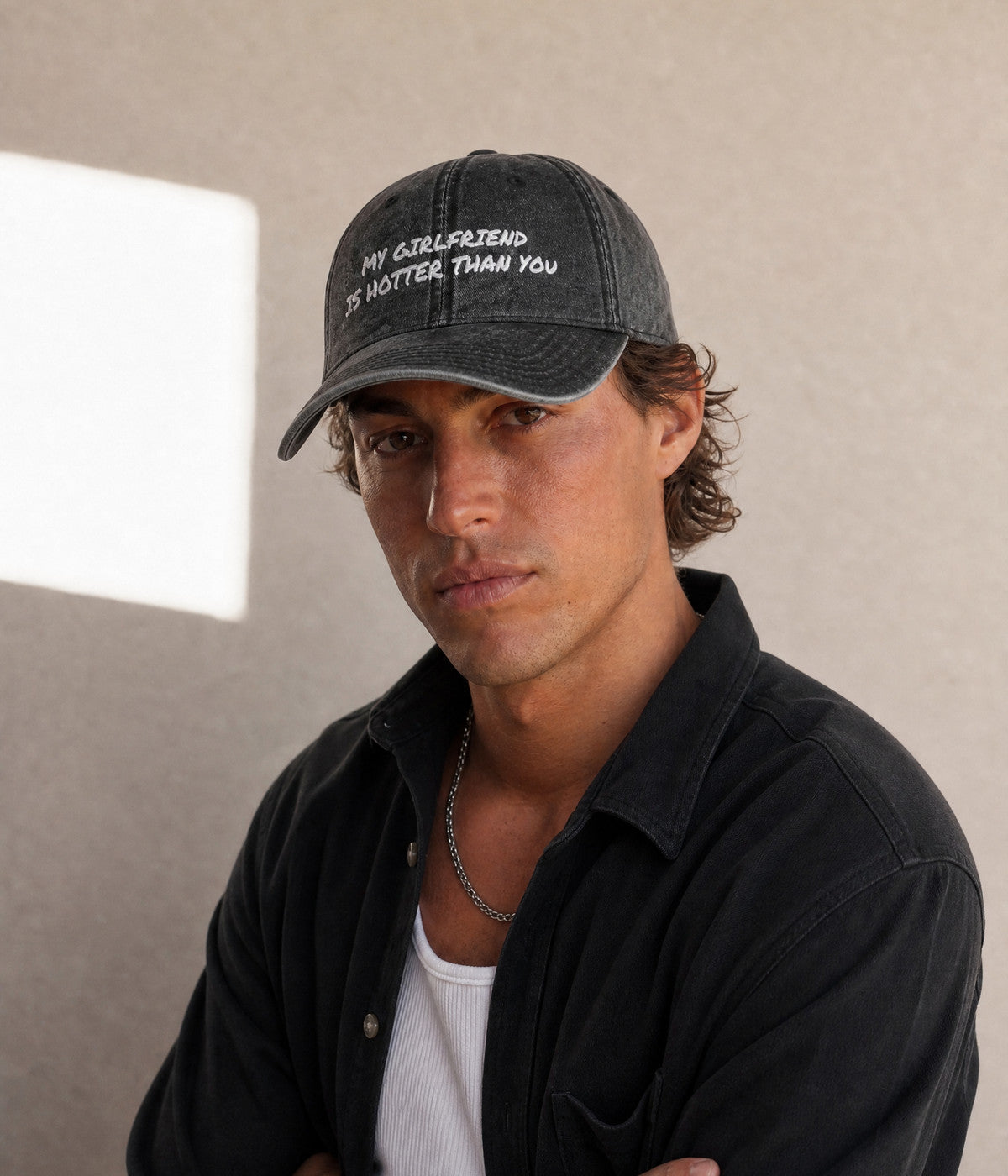 MY GIRLFRIEND IS HOTTER CAP — Black worn