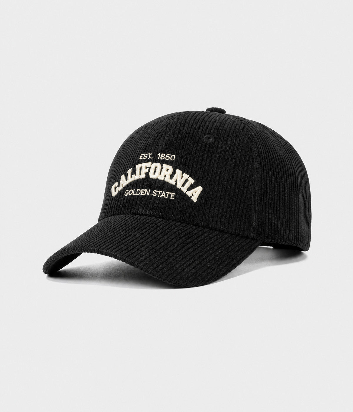CALIFORNIA CORDUROY. corduroy cap in BLACK, side view