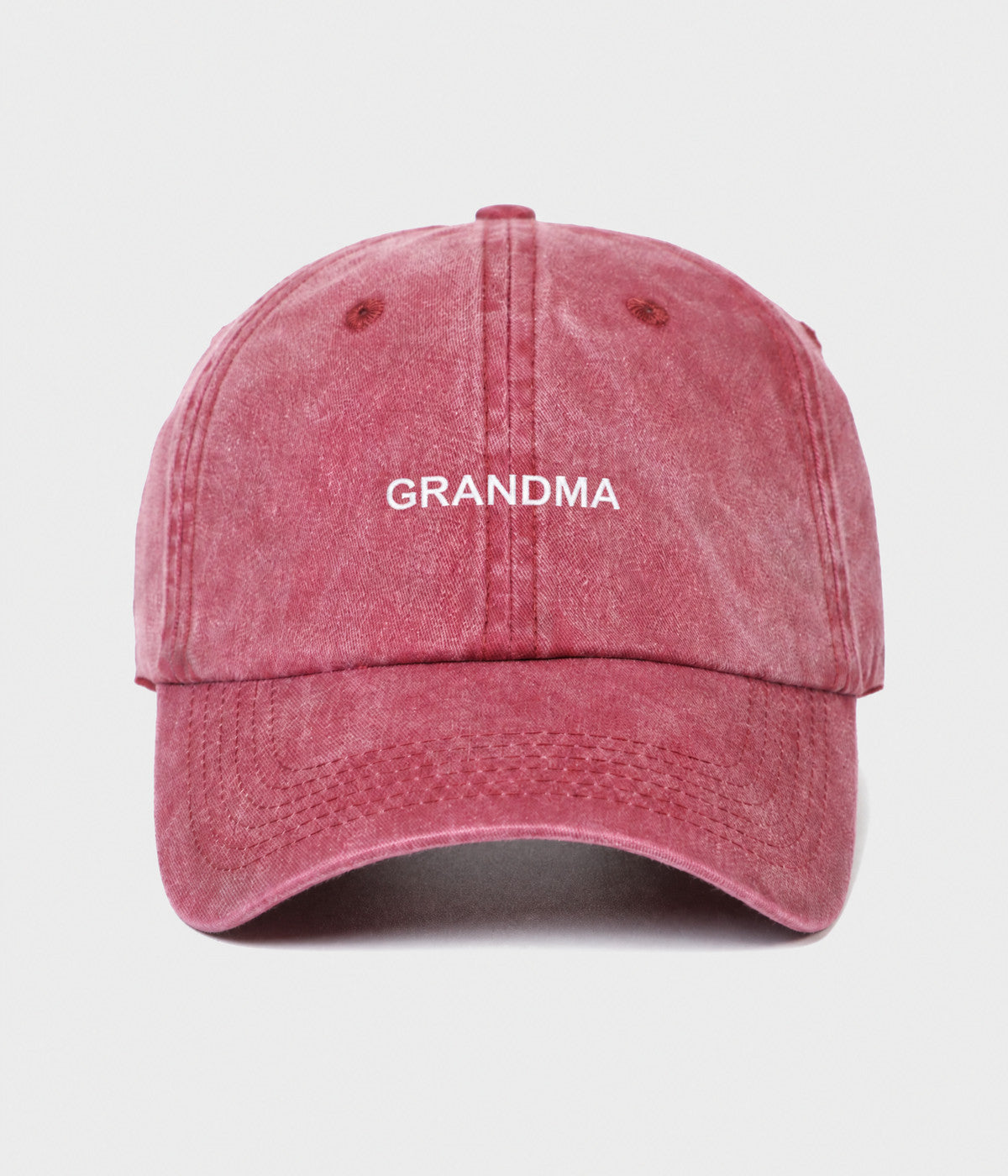 WASHED GRANDMA. washed cotton dad cap in RED, front view