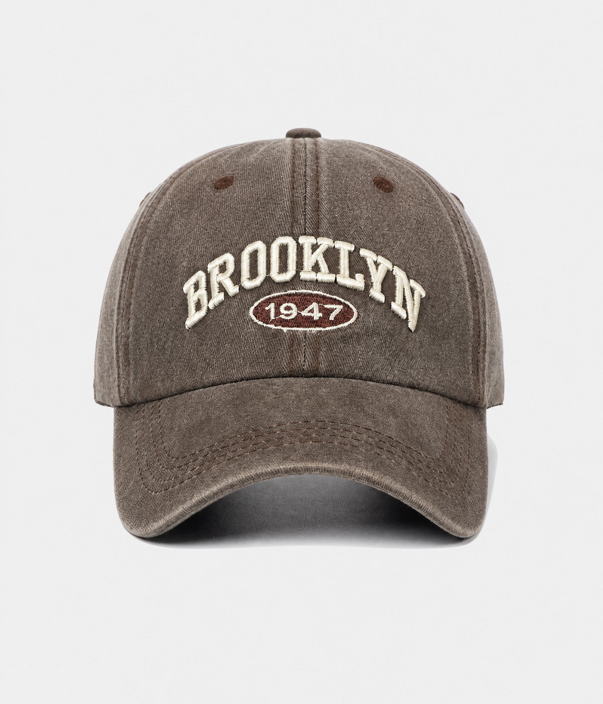 BROOKLYN 1947. washed cotton cap in BROWN, front view