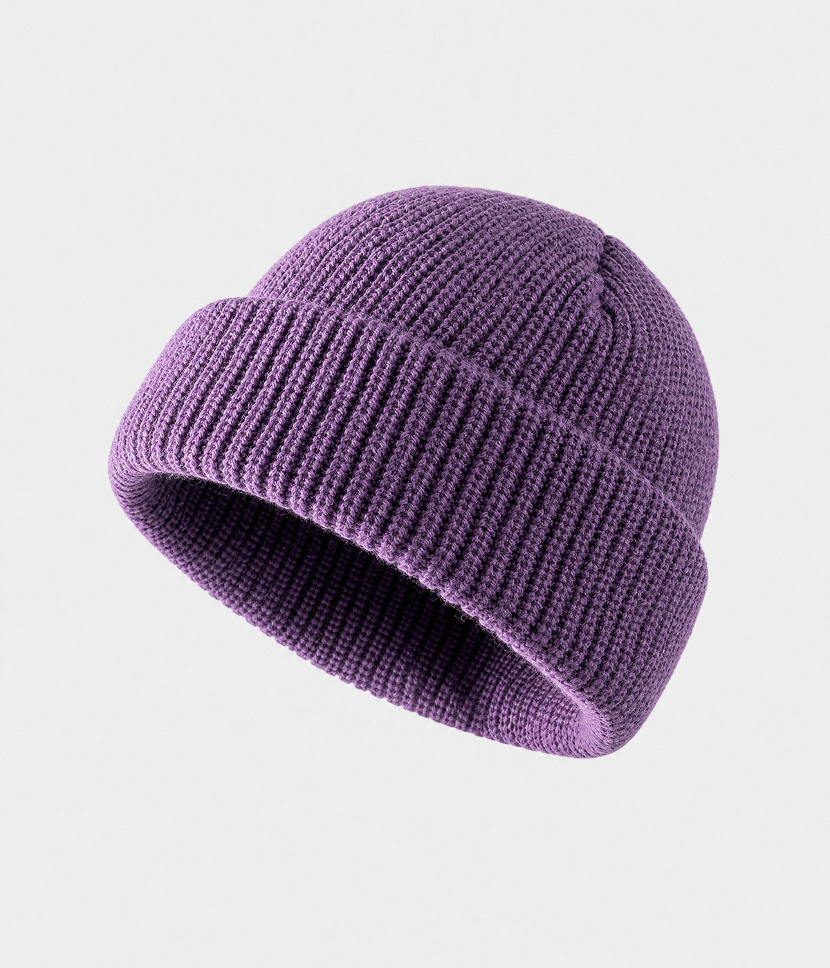 5 PANEL FISHERMAN BEANIE. ribbed knit beanie in PURPLE, front view