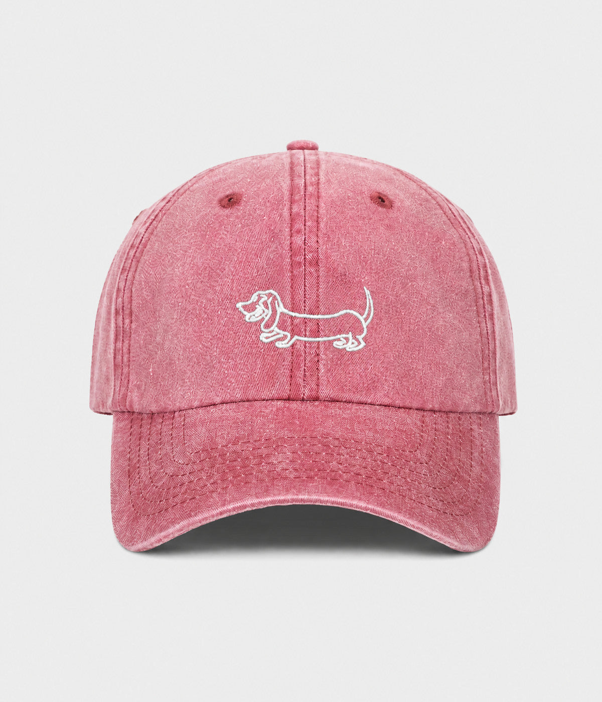 WASHED SAUSAGE DOG. washed cotton cap in PINK, front view