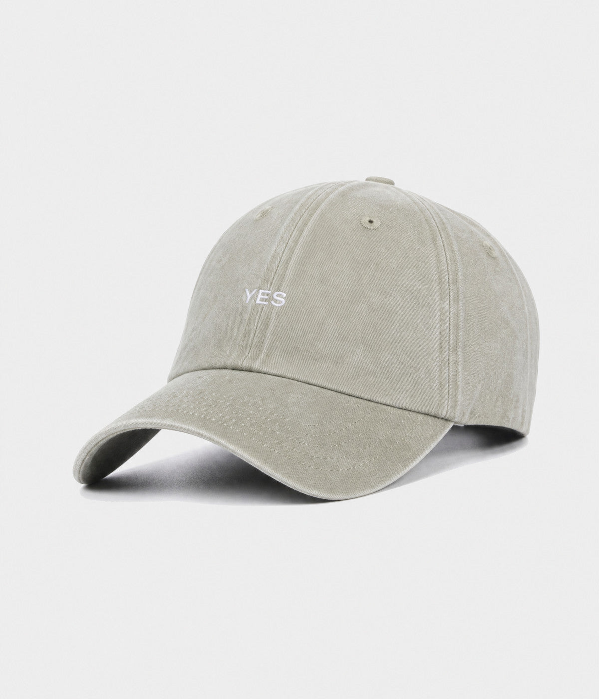 WASHED YES. washed cotton dad cap in GRAYISH SHEEN, side view