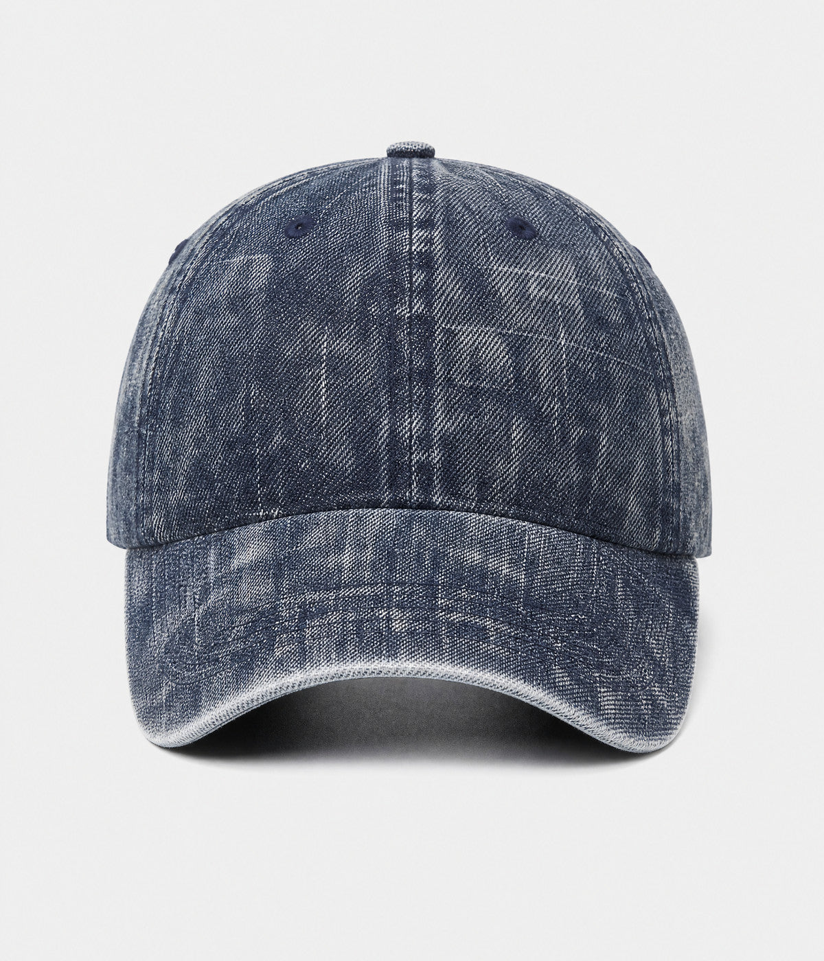 DENIM FADE. washed cotton cap in navy, front view