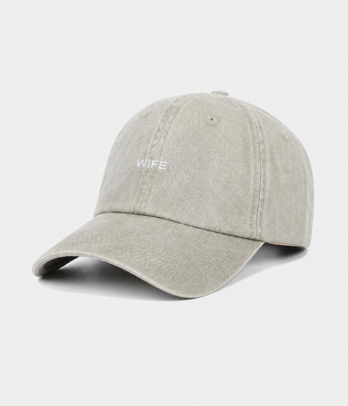 WASHED WIFE. washed cotton dad cap in GRAYISH SHEEN, side view
