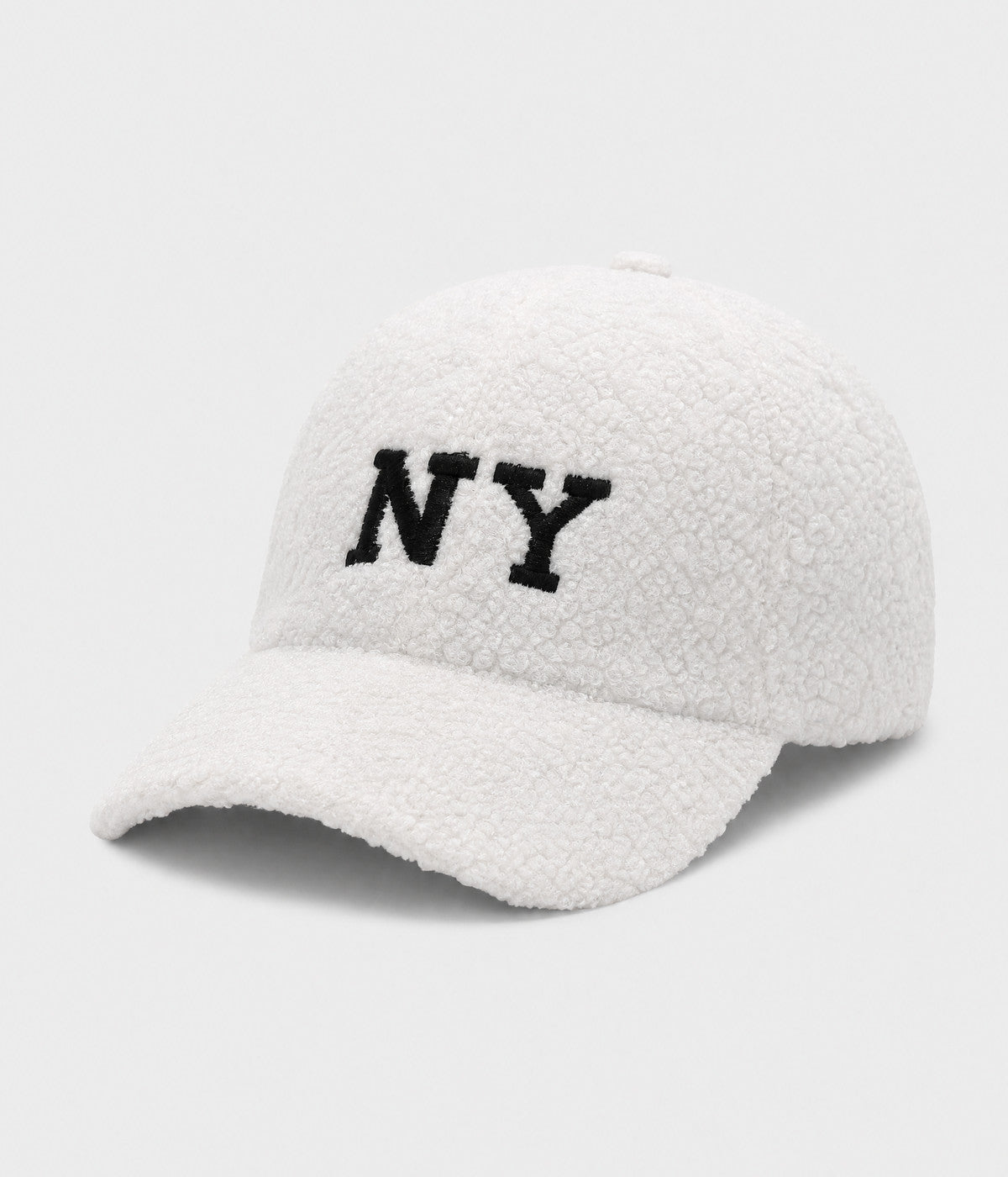 NY TEDDY. teddy plush cap in WHITE, side view