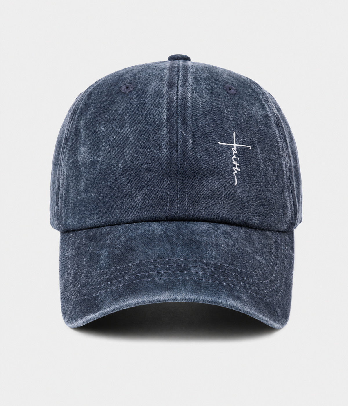 FAITH CROSS. washed cotton cap in NAVY, front view