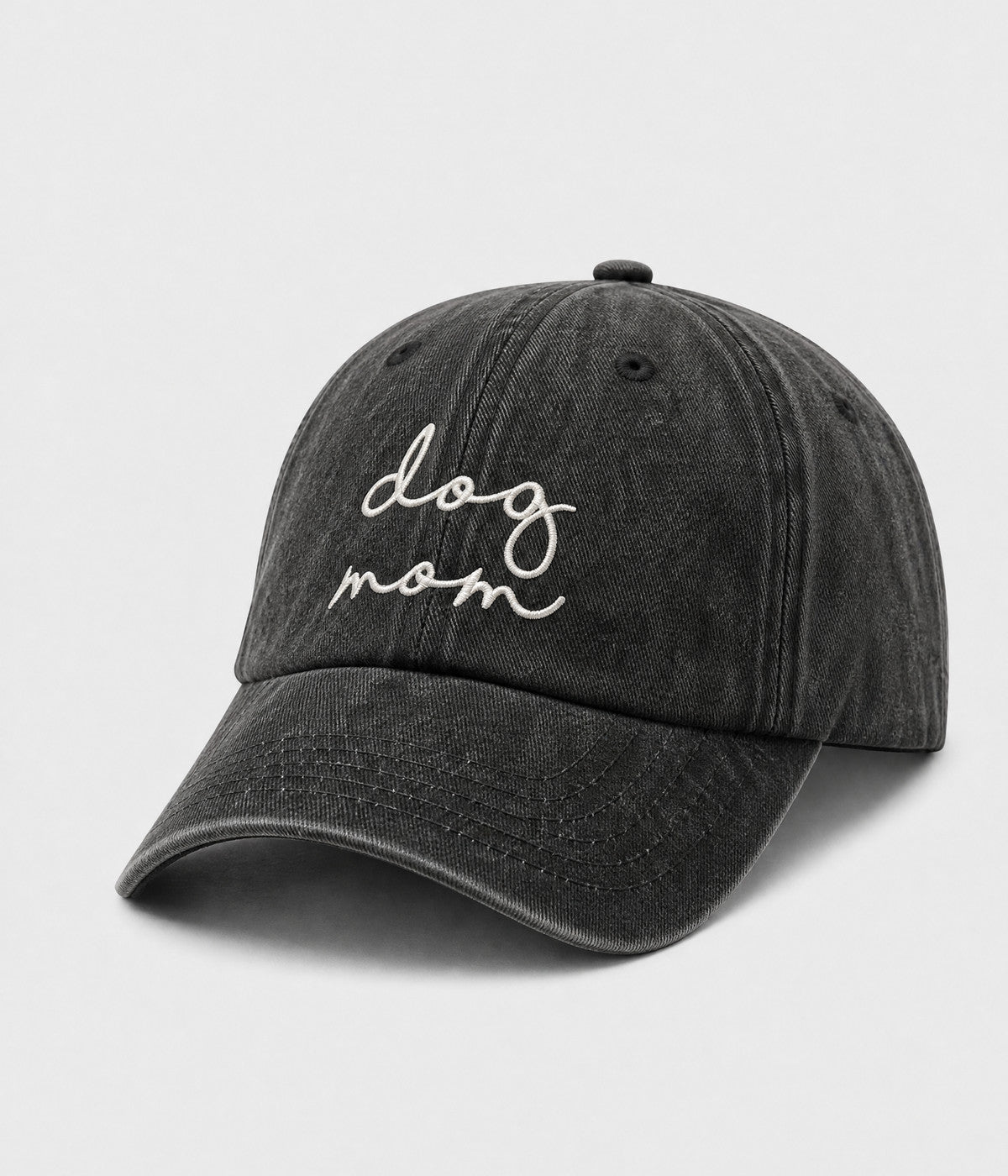 DOG MOM. washed cotton cap in BLACK, side view