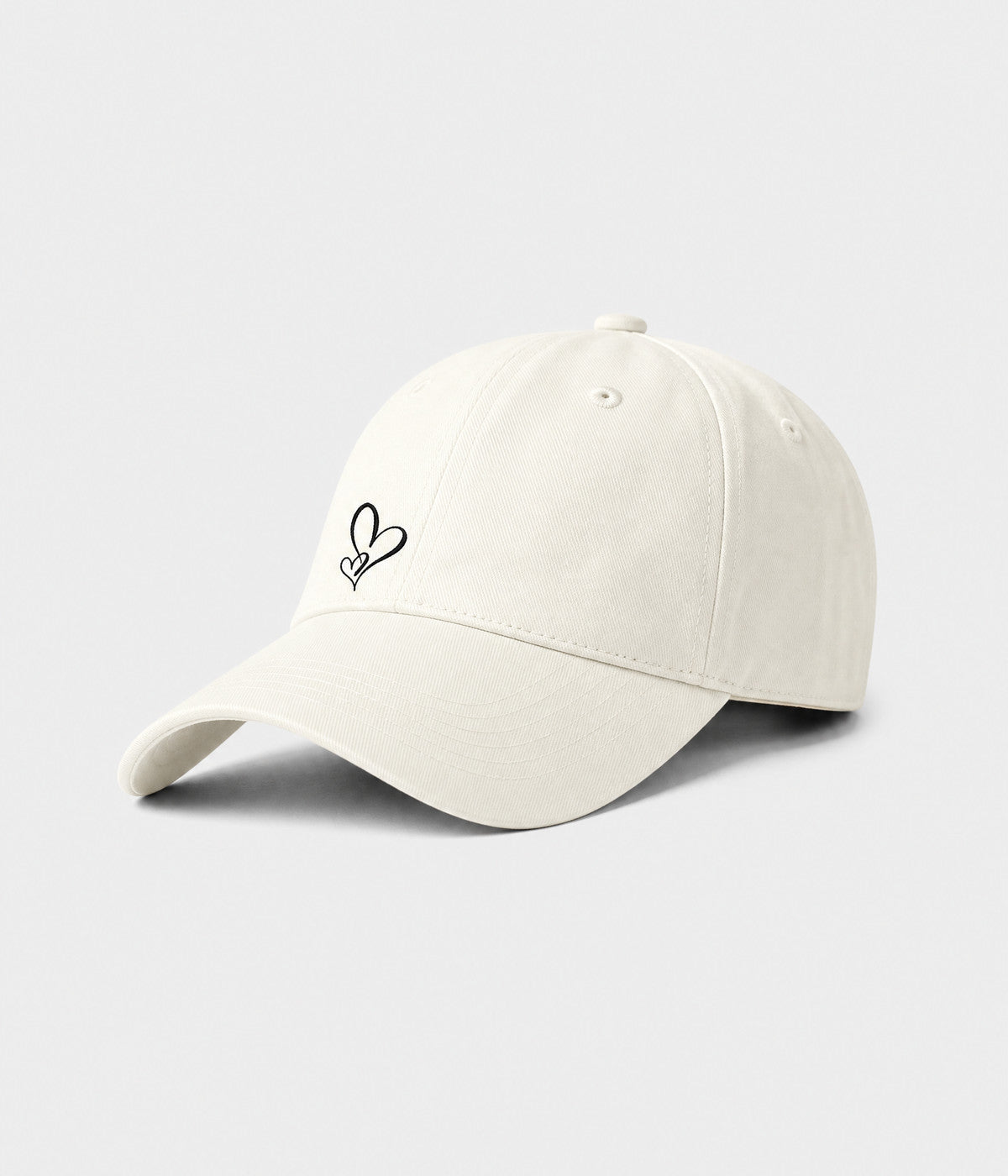 TWO HEARTS. cotton dad cap in cream, side view