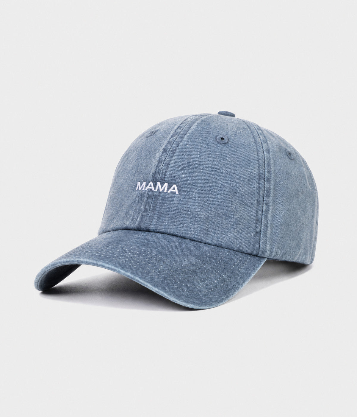 WASHED MAMA. washed cotton dad cap in NAVY, side view
