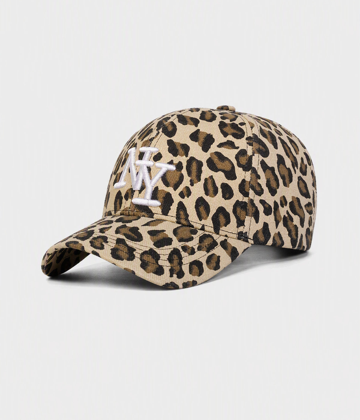 NY LEOPARD. leopard print cotton cap in KHAKI, side view