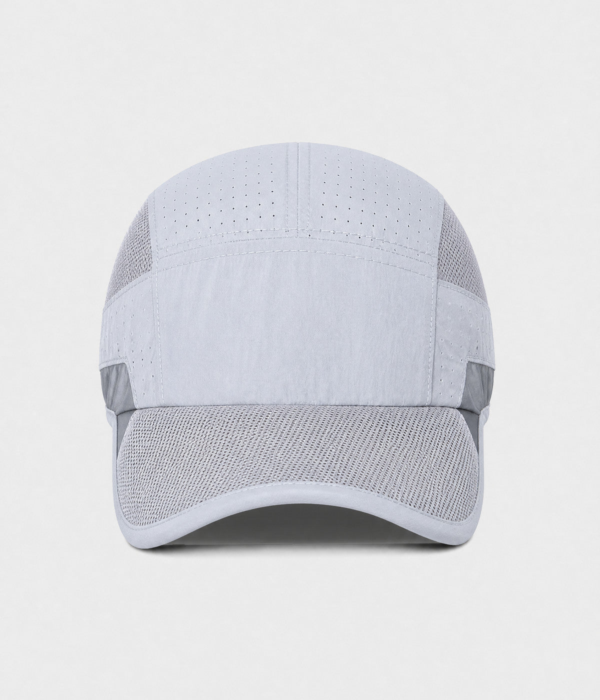 RUNNER CAP. perforated quick-dry running cap in light gray, front view