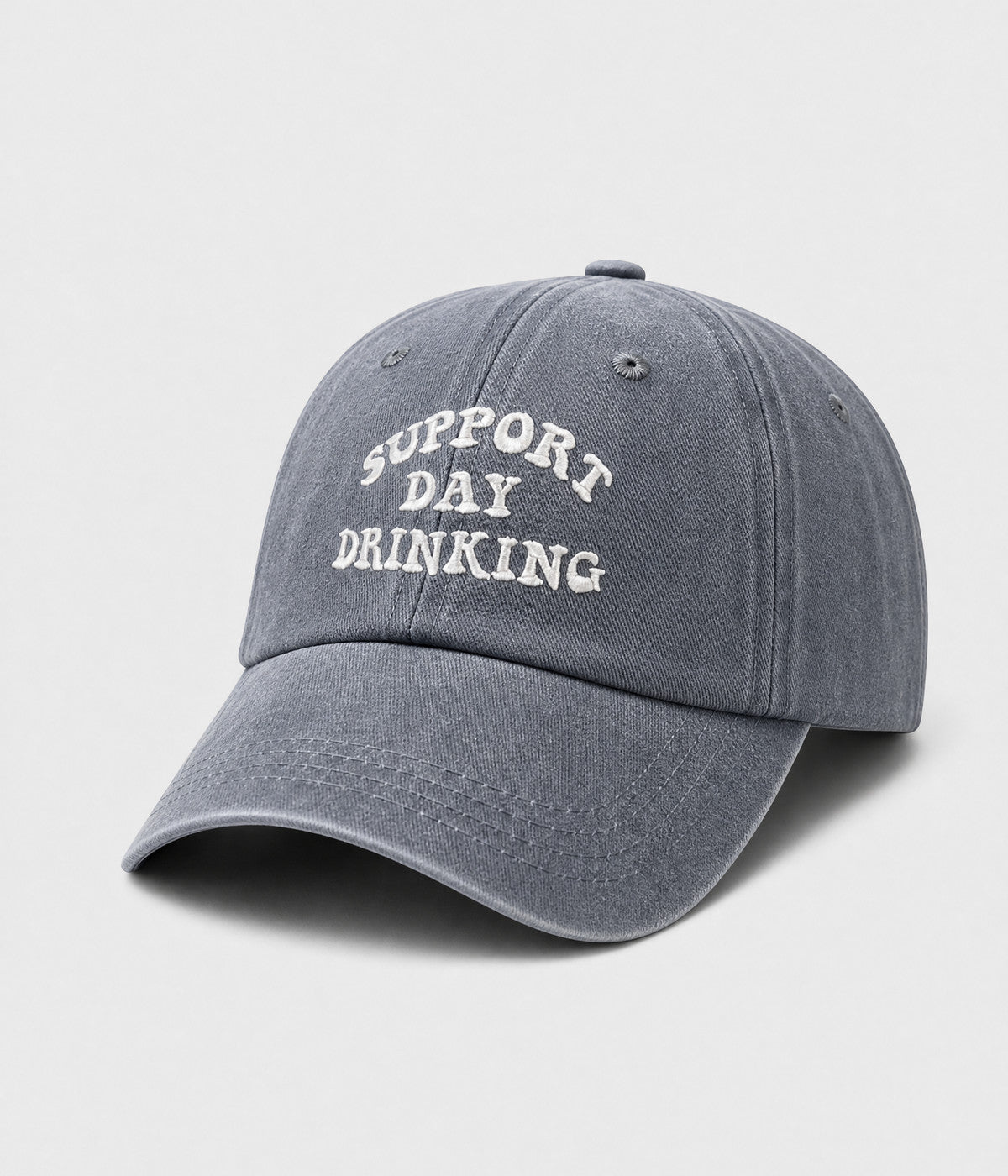 SUPPORT DAY DRINKING. washed cotton cap in GRAY, side view