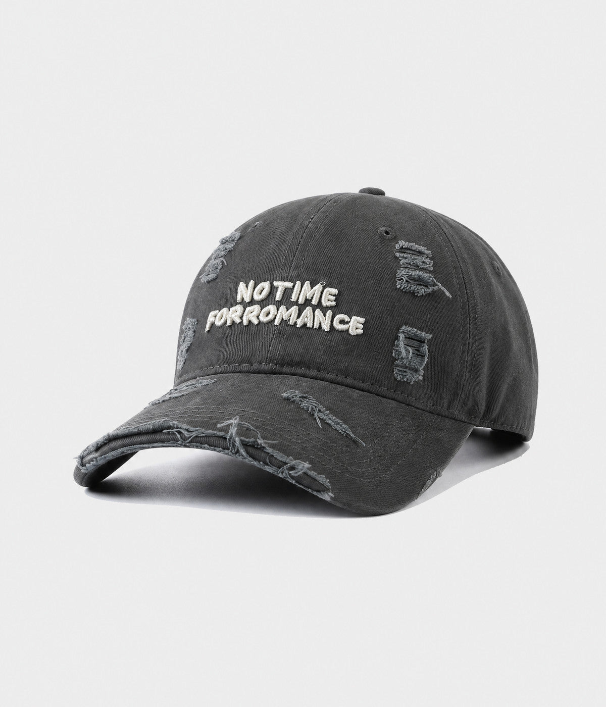 NO TIME FOR ROMANCE. washed cotton cap in DARK GRAY, side view