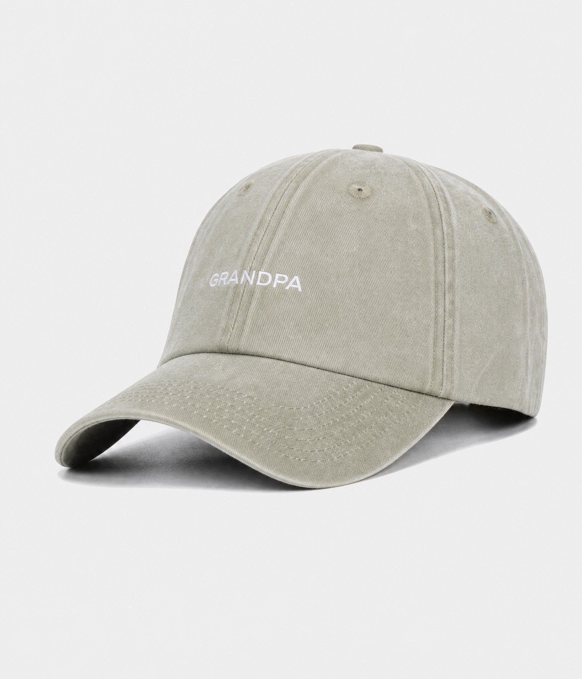 WASHED GRANDPA. washed cotton dad cap in GRAYISH SHEEN, side view
