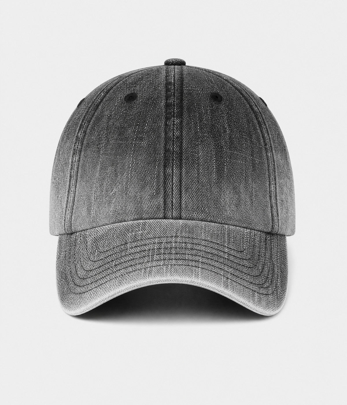 DENIM FADE. washed cotton cap in black, front view