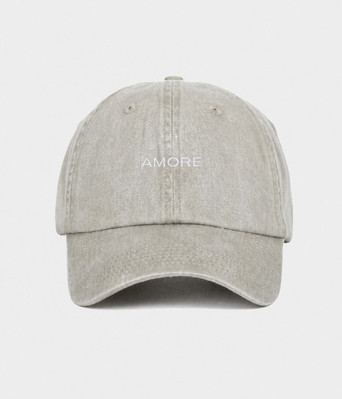 WASHED AMORE. washed cotton dad cap in GRAYISH SHEEN, front view