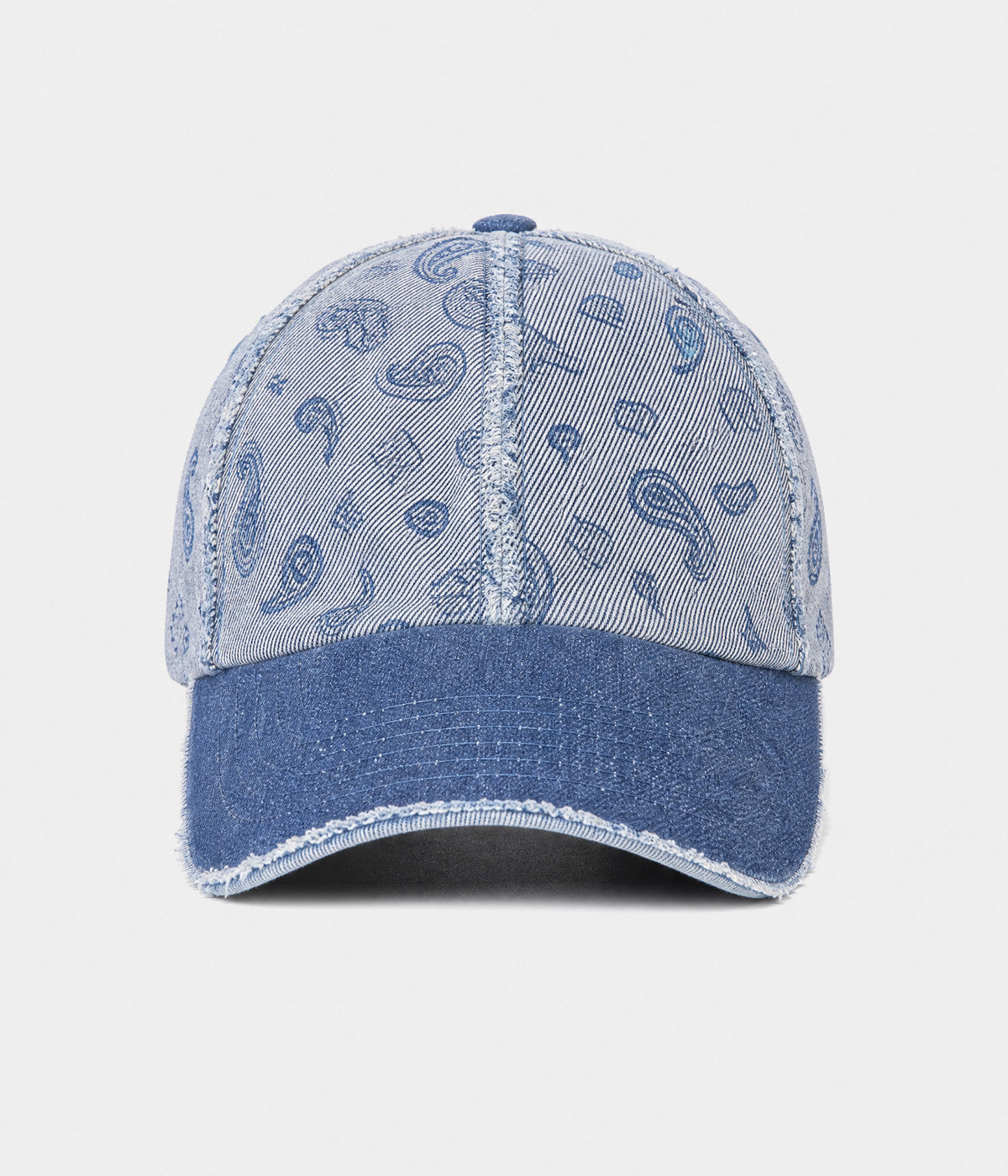 WASHED PAISLEY. washed denim paisley cap in BLUE, front view