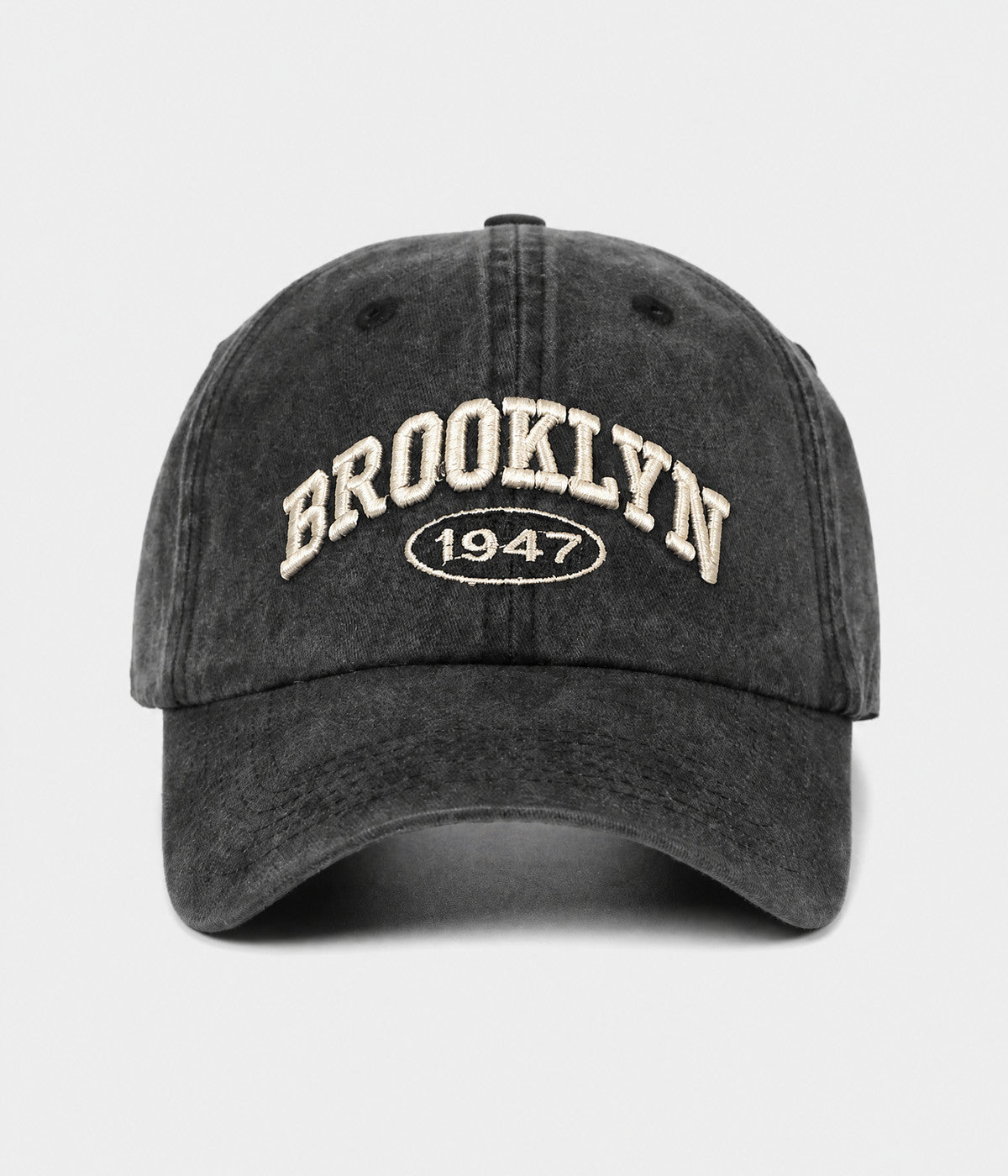 BROOKLYN 1947. washed cotton cap in BLACK, front view