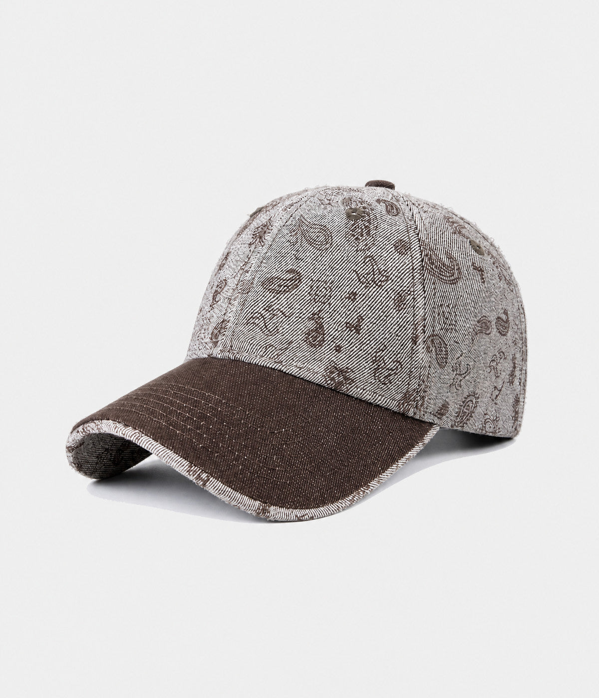 WASHED PAISLEY. washed denim paisley cap in BROWN, side view