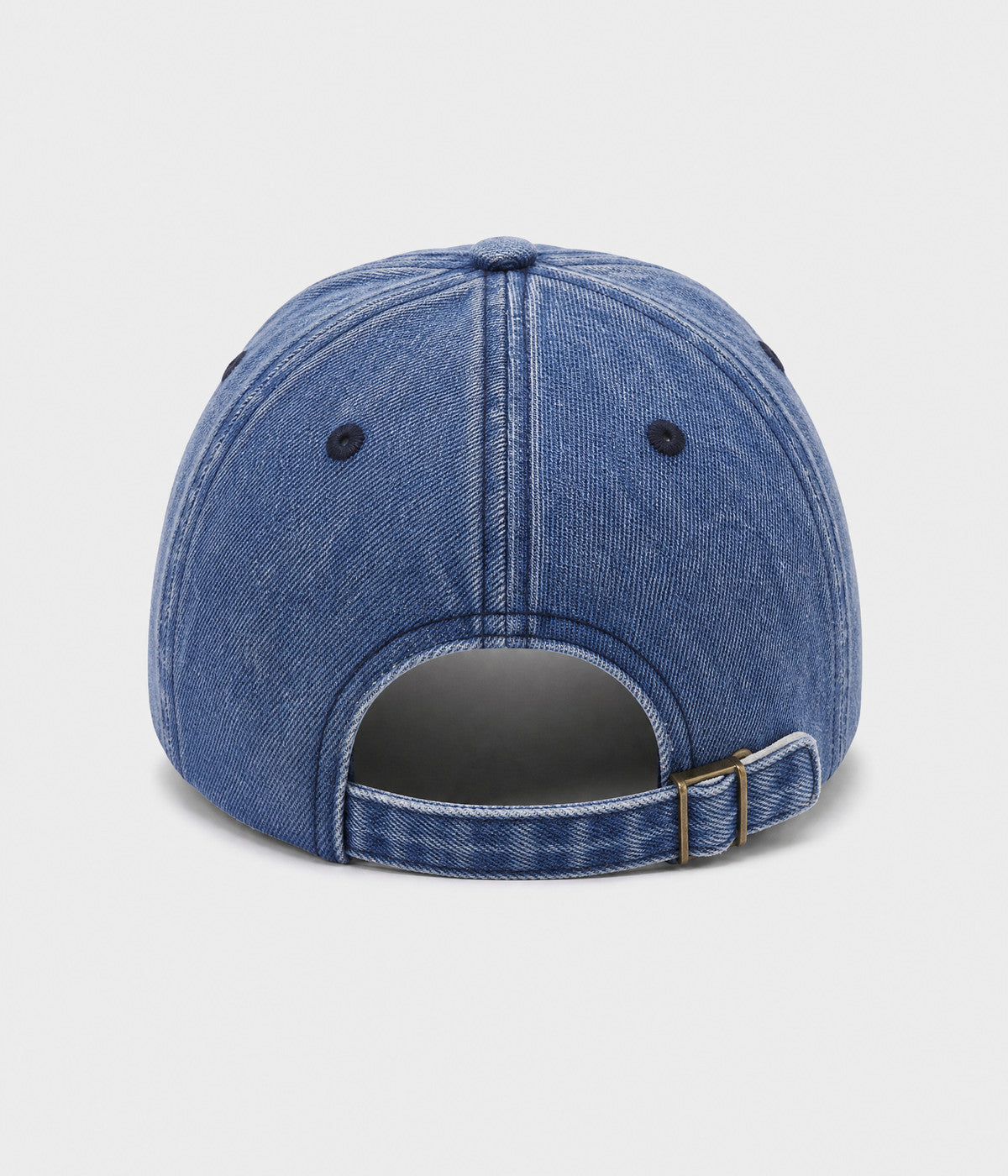TORN DENIM. washed cotton denim cap in blue, back view