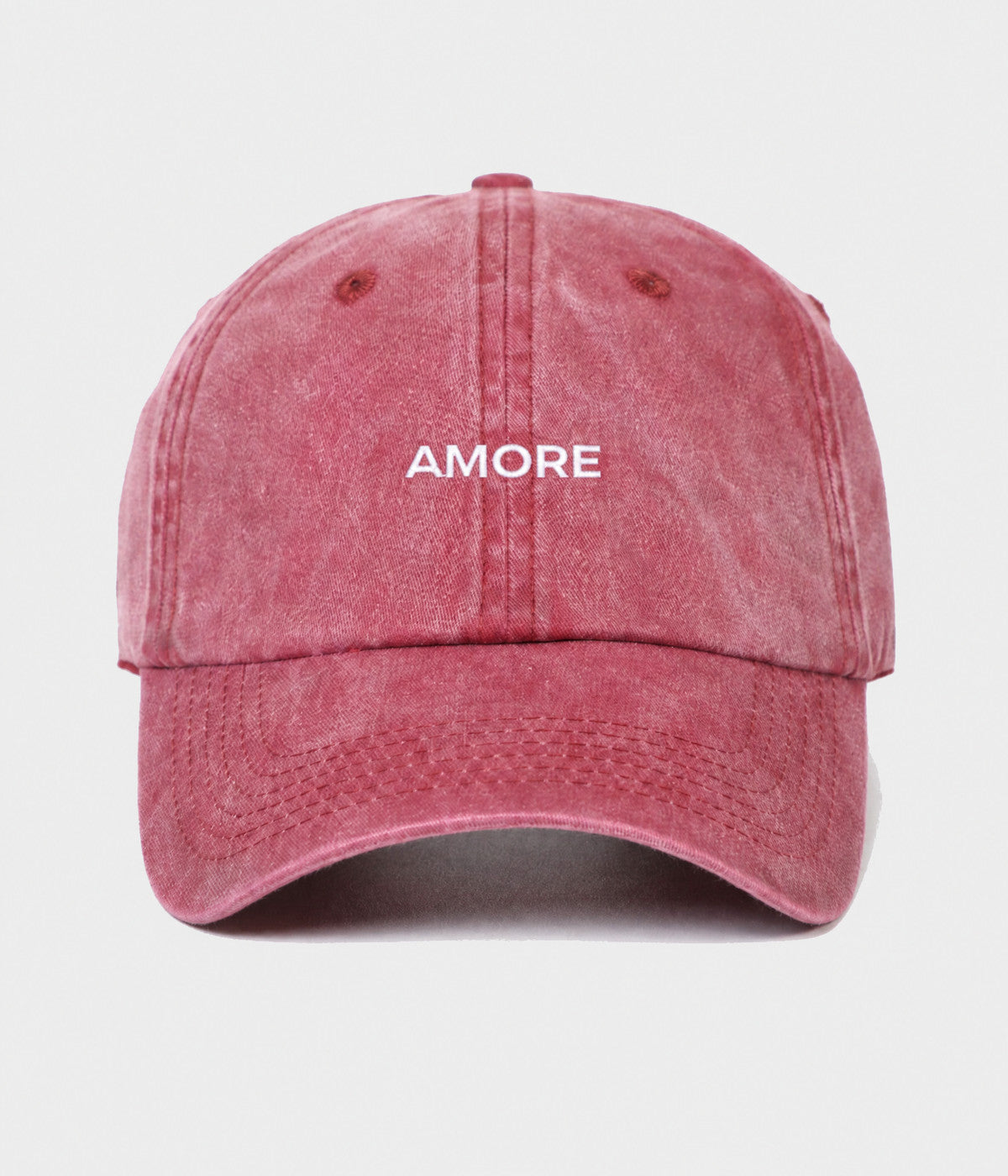 WASHED AMORE. washed cotton dad cap in RED, front view