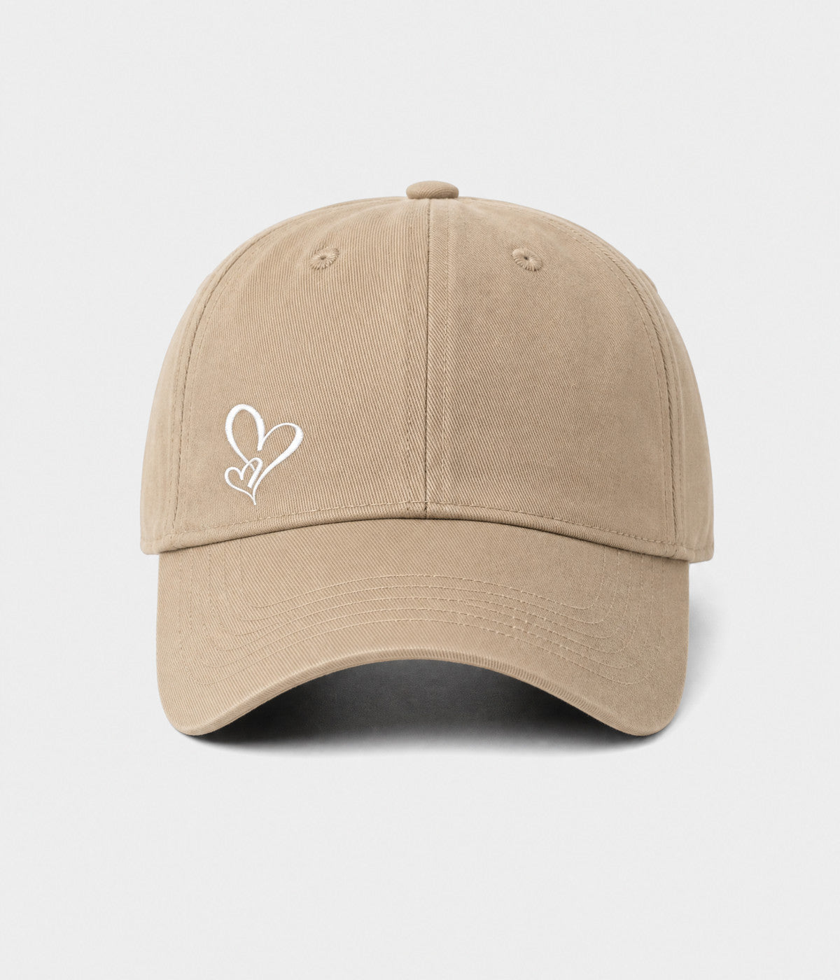 TWO HEARTS. cotton dad cap in khaki, front view