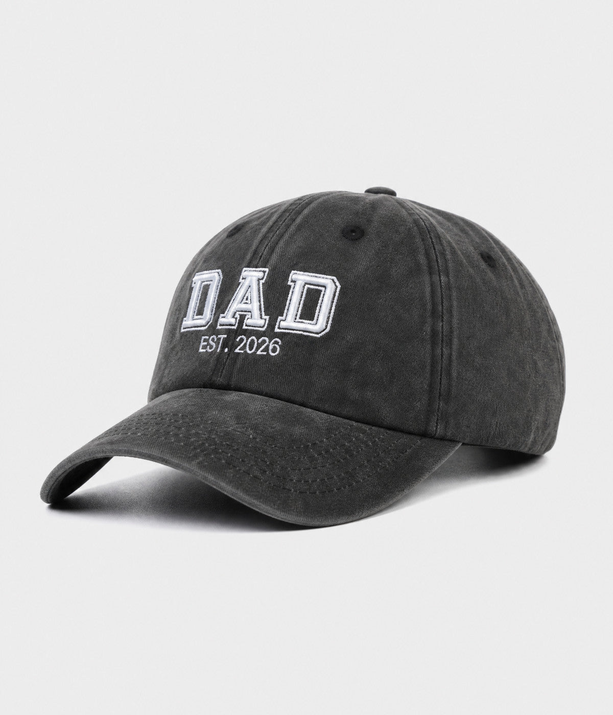 WASHED DAD EST 2026. washed cotton dad cap in BLACK, side view