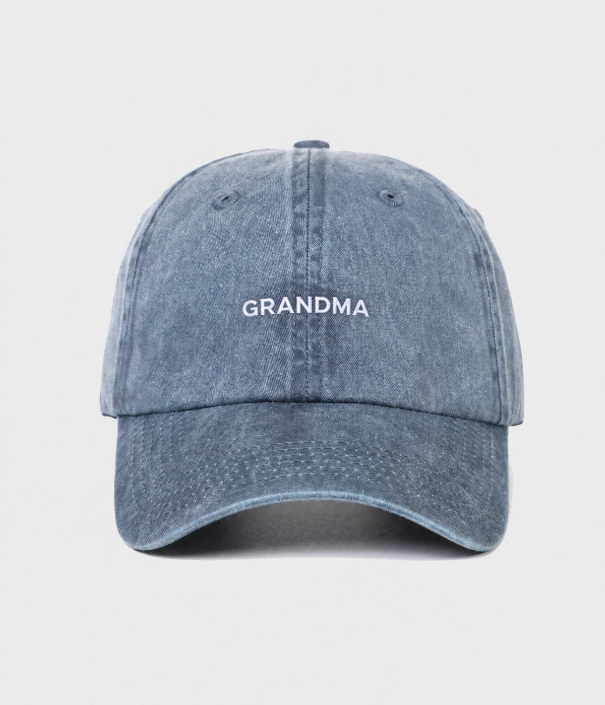 WASHED GRANDMA. washed cotton dad cap in NAVY, front view