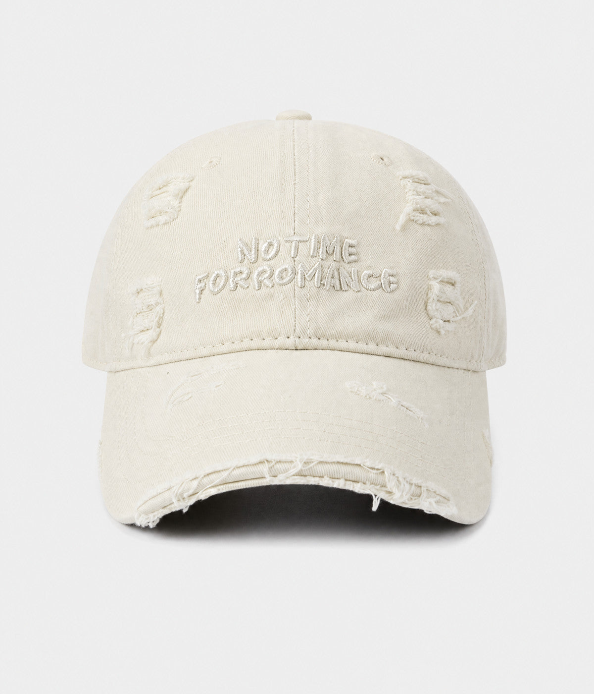 NO TIME FOR ROMANCE. washed cotton cap in BEIGE, front view