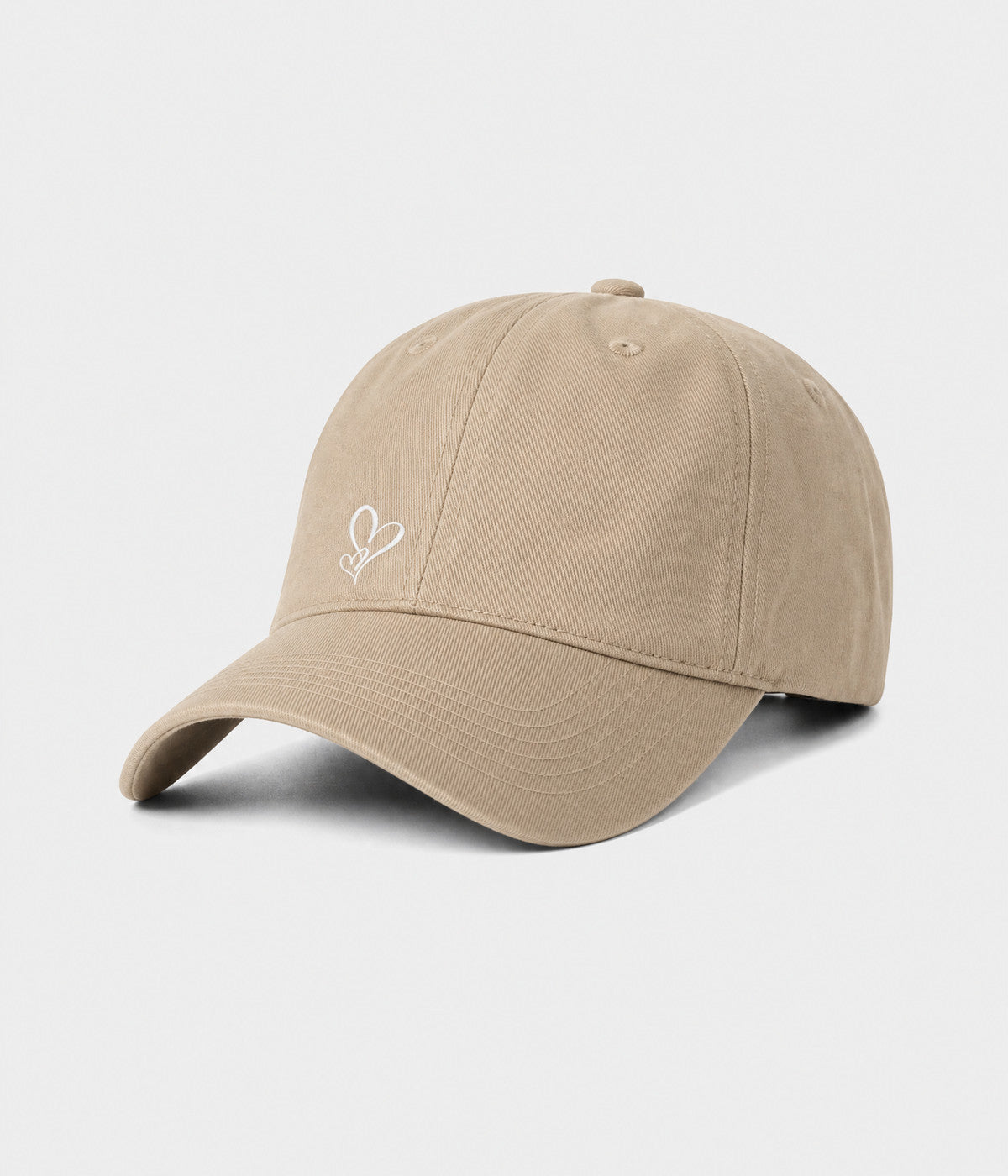 TWO HEARTS. cotton dad cap in khaki, side view