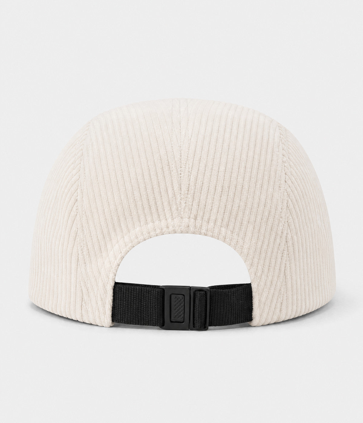 CORDUROY CAMP. wide-wale corduroy five-panel camp cap in beige, back view